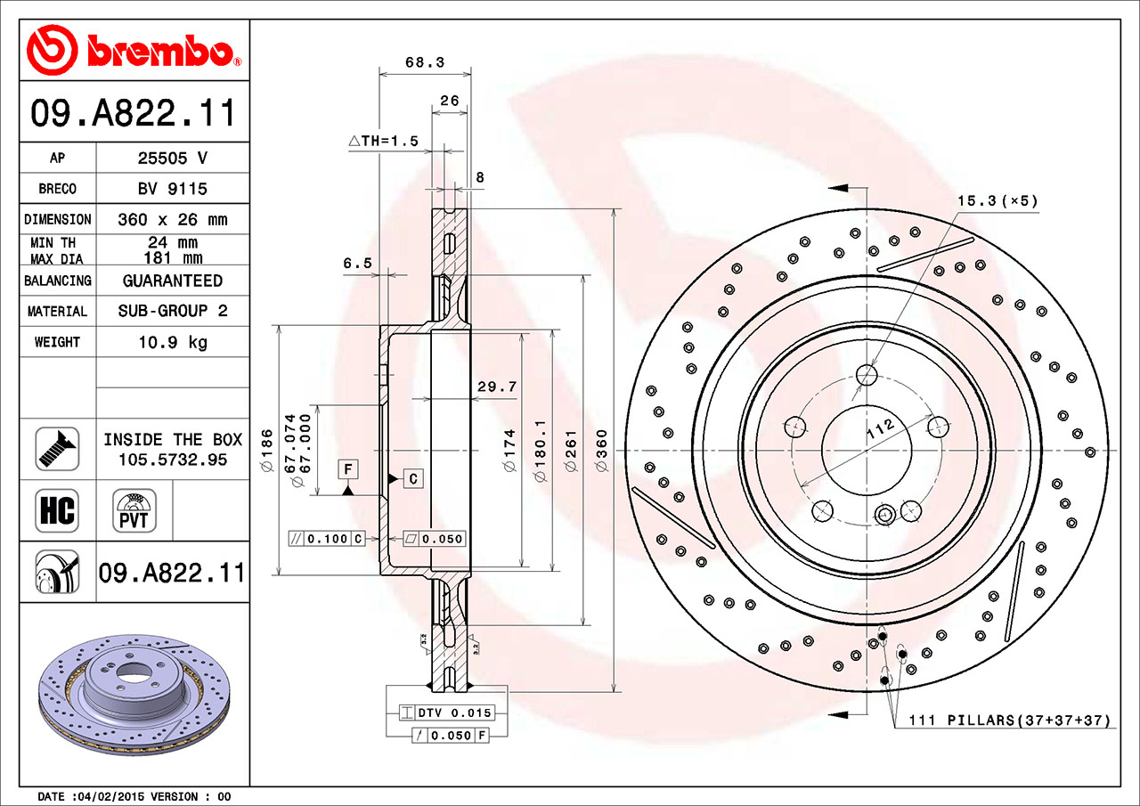 Mercedes Brembo Disc Brake Rotor - Rear (360mm) 2124230412